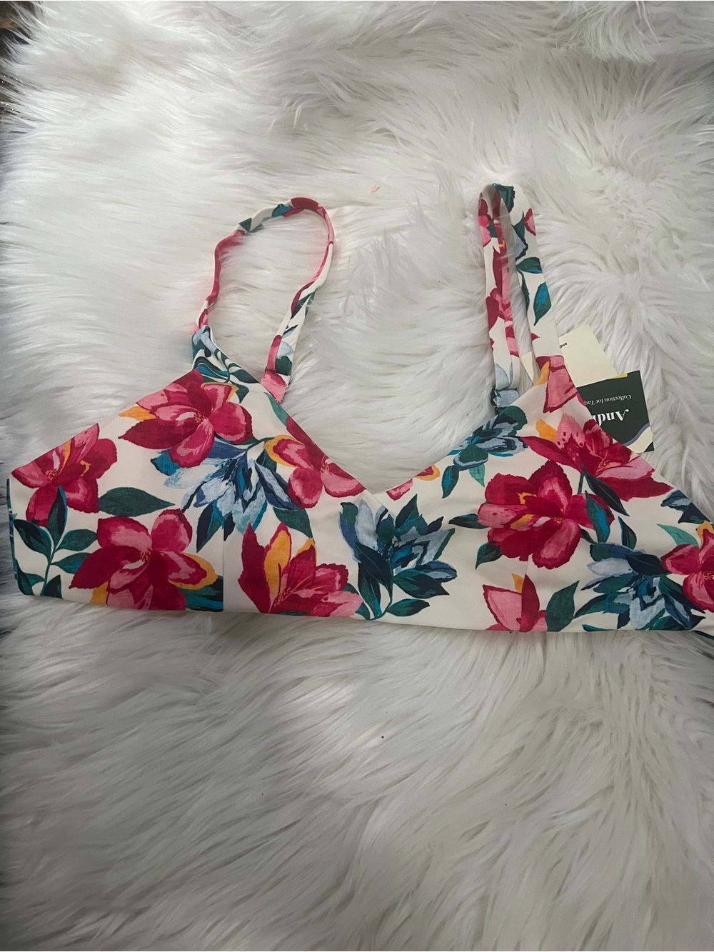 Andie Floral Scoop Bikini Top - Pink & Teal